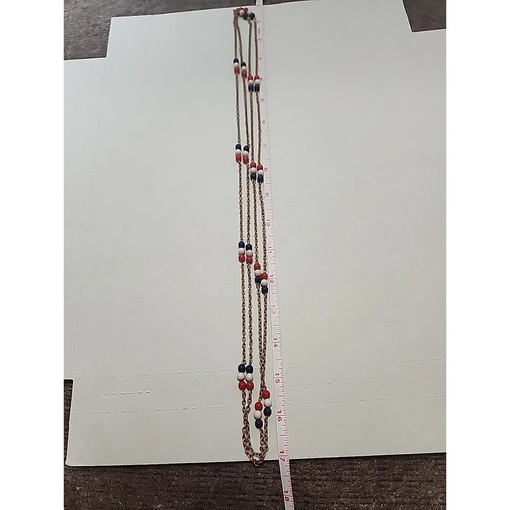 Vintage Red White And Blue 34‎ Inch Chain Necklace Or Bracelet